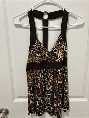 BCX Leopard Print Halter Camisole in Brown and Black